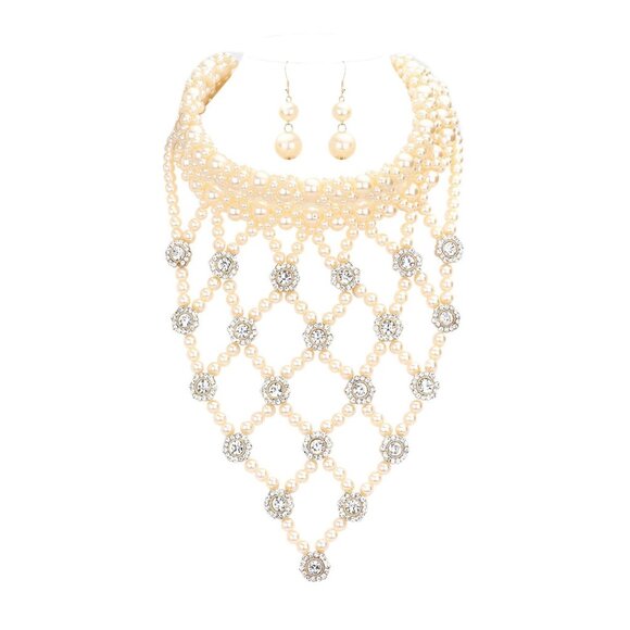 Tigerstars Embellished Cream Pearl Stone Statement Necklace - Picture 2 of 3